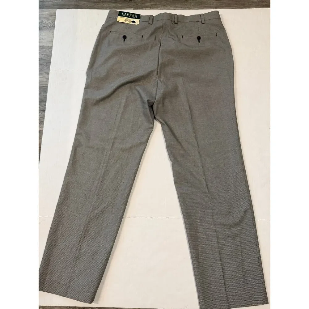 Lauren Ralph Lauren Mens 36x32 Dress Pants Black White Micro Check Flat Front